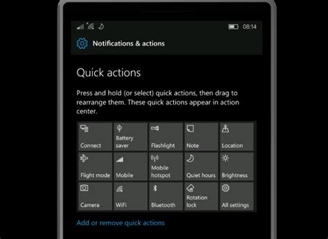 Windows 10 Mobile Redstone To Introduce Improved Quick Actions And An