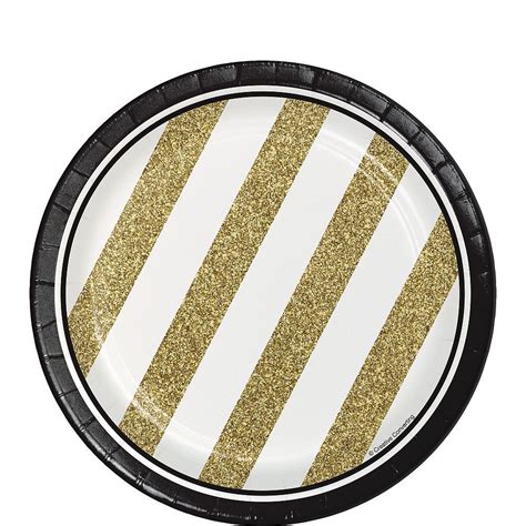 White And Gold Striped 80th Birthday Party Kit For 16 Guests Black Gold