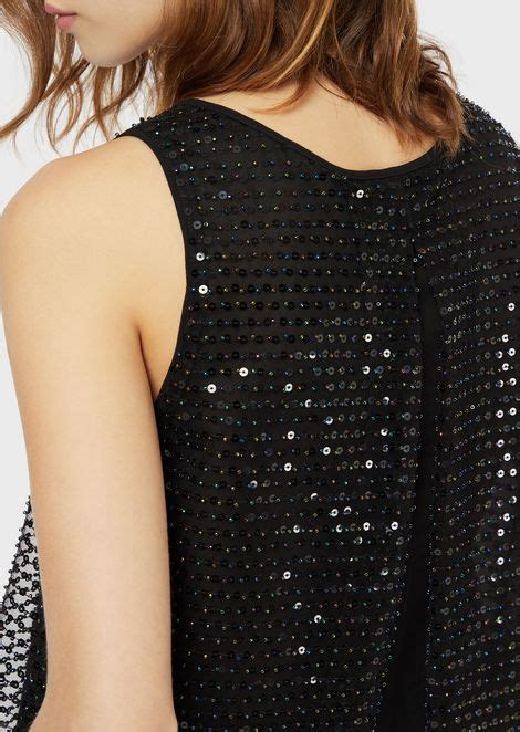 Tulle Top Covered In Beads And Sequins Woman Emporio Armani