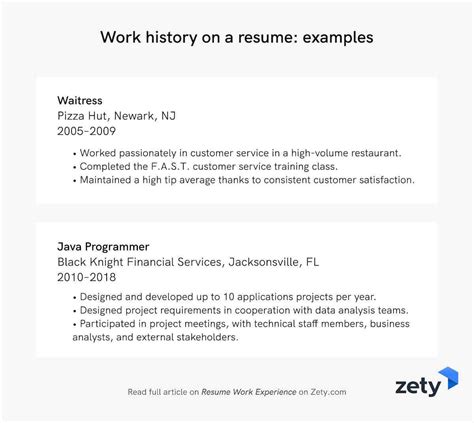 Resume Work Experience History And Job Description Examples