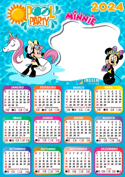 Moldura Calendário 2024 Minnie Pool Party Png Imagem Legal