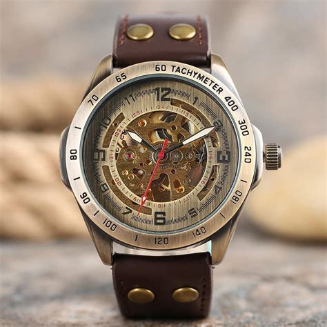 Steampunk Brown Leather Tachymeter Wrist Watch Wristwatch Men Wrist