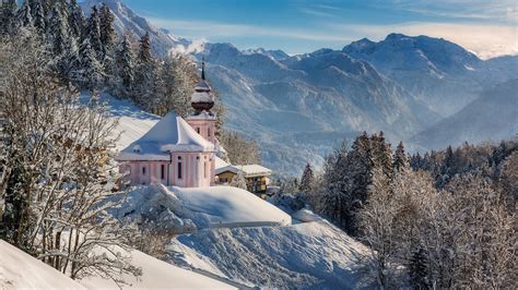 Картинки природа пейзаж зима горы германия бавария церковь maria gern maciej bartnicki