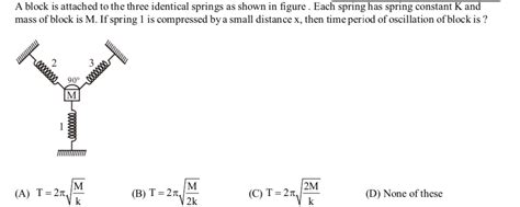 A Block Of Mass M Is Connected To Three Springs Each Of Spring Constant K As Shown In Figure