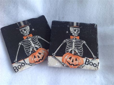 Natural Stone Skeleton Coasters Beverage Coasters Halloween Etsy