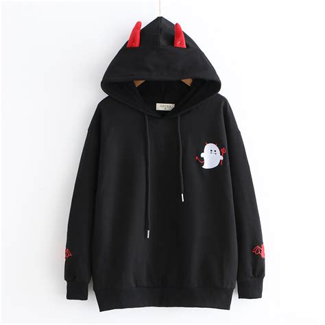 New Cute Little Devil Embroidered Hoodie · Harajuku Fashion · Online