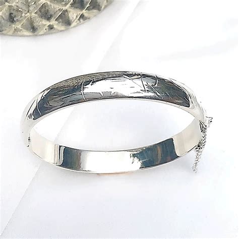 Sterling Silver 925 Wide Engraved Clip Hinged Bangle Bracelet Etsy