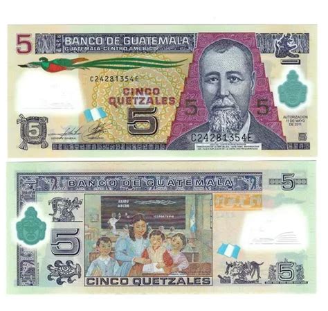 Guatemala Billete 5 Quetzales Polímero Unc