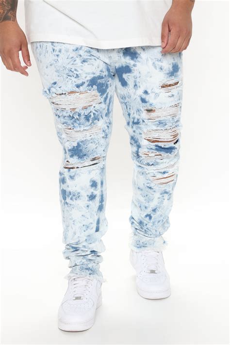 Loosen Up Ripped Stacked Skinny Jeans Light Wash Fashion Nova Mens