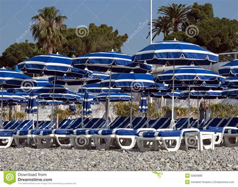City Of Nice Beach With Umbrellas Stock Photo Image Of French