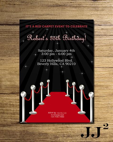 Red Carpet Birthday Party Invitation Glam Hollywood Etsy