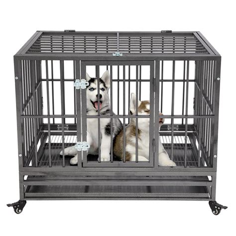 Folding Dog Crate Double Door Medium Dog Crates And Kennels 36” Heavy