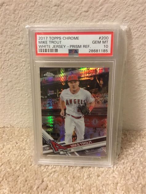 2017 MIKE TROUT Topps Chrome 200 White Jersey Prism Refractor PSA 10