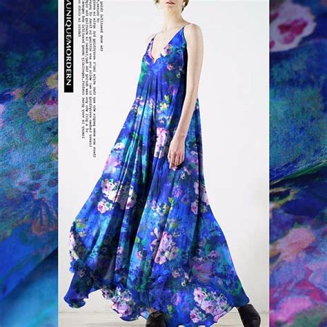 Floral Print Blue 100 Pure Silk Chiffon Summer Fabric Width Silk