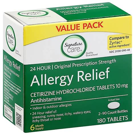 Signature Care Allergy Relief Cetirizine Tabs 180 Count Haggen