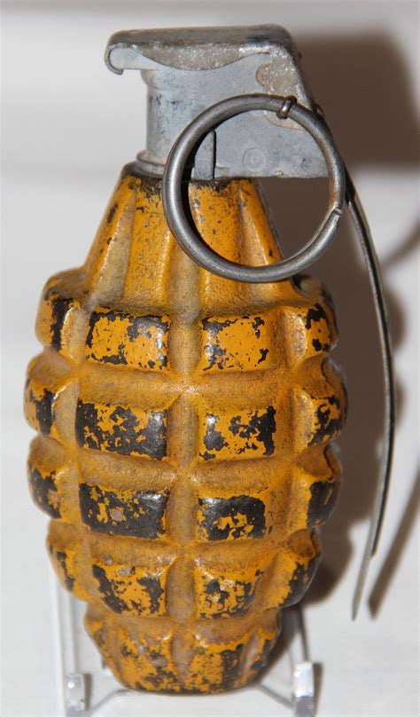 E026 Inert Early Wwii Yellow Mkii Hand Grenade W Fuze And Spoon B And B