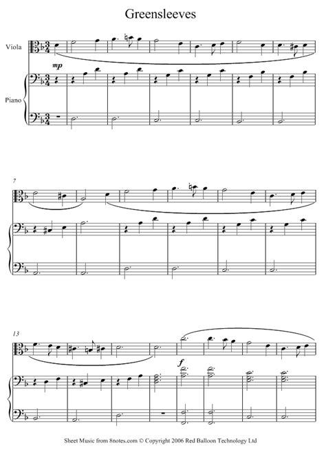 Easy level (see other levels of this song) pages: Greensleeves sheet music for Viola - 8notes.com