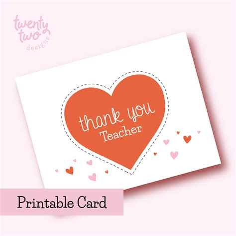 Printable Thank You Teacher Valentine Card Teacher Etsy