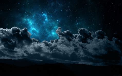 Fond Décran Paysage Montagnes Nuit Espace Ciel Silhouette Des