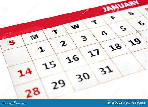 Calender Dates Of Month January Stock Image Image Of White Note
