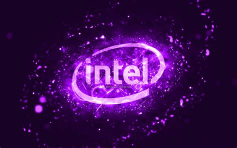 Download Wallpapers Intel Violet Logo 4k Violet Neon Lights Creative
