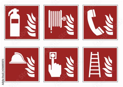 Fire Protection Signs Emergency Pictogram Icon Set Vector Stock
