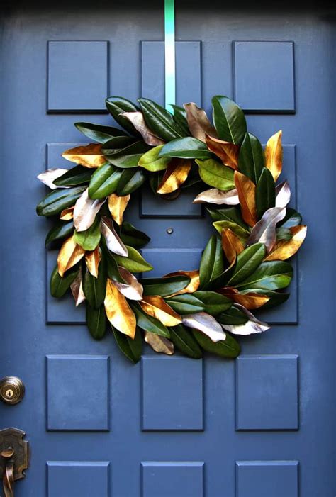 High end realistic wreath ideas, large sizes for outdoor decorating. Easy & Free DIY Magnolia Wreath - A Piece Of Rainbow