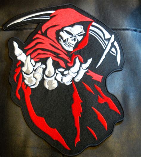 Hooded Grim Reaper Skull Large 14x12 Patch For Biker Leather Jacket