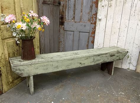 Vintage Bench Farmhouse Bench Rustic Wooden Bench Green Etsy Rustic