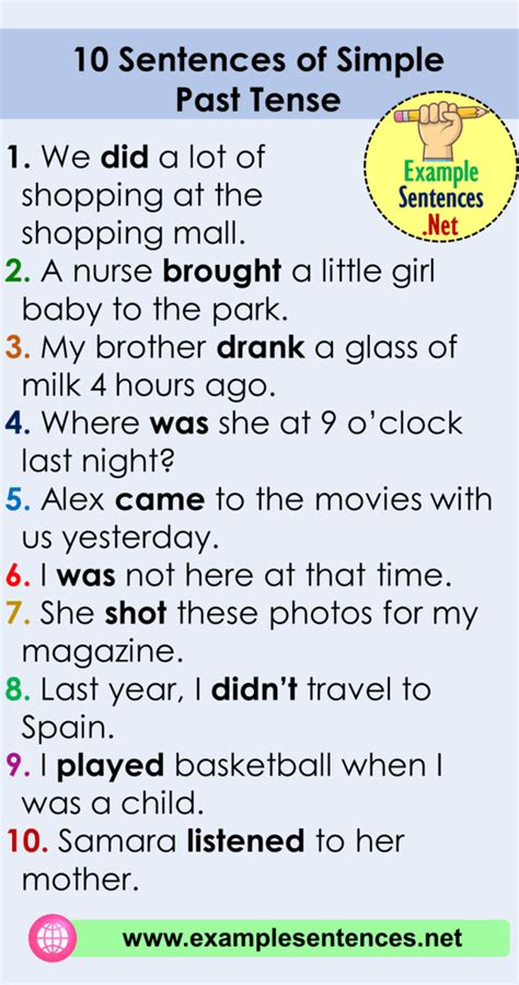 10 Sentences Of Simple Past Tense Examples Example Sentences