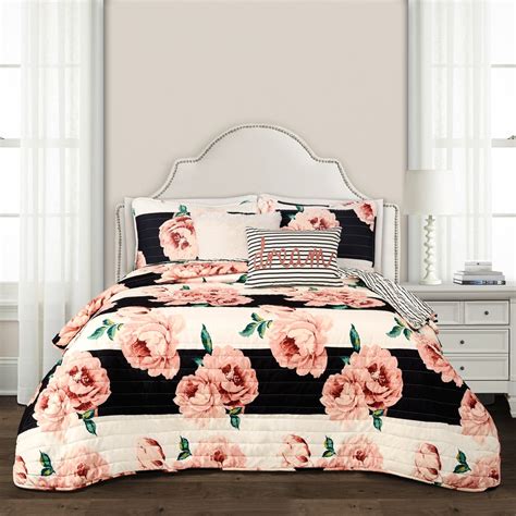 7pc King Amara Floral Comforter Set Blackdusty Rose Lush Decor