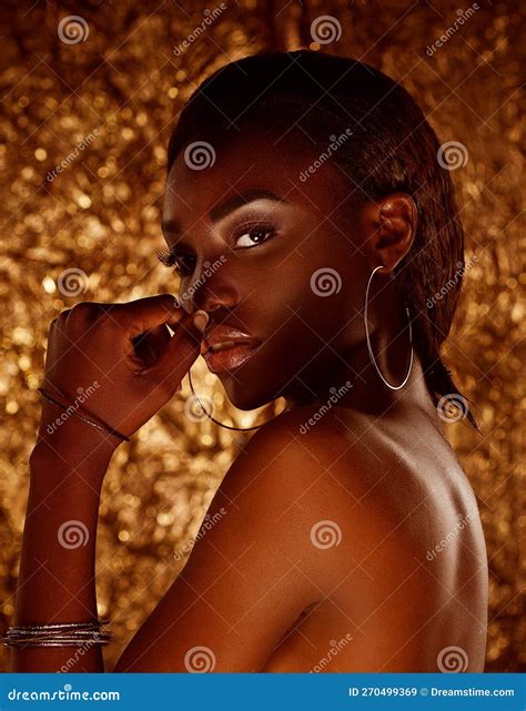 Beauty Portrait Of Attractive Young Half Naked African Woman With Short