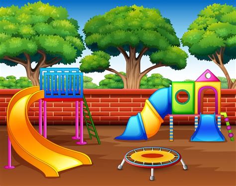 Premium Vector Kids Playground With Slides In The Park