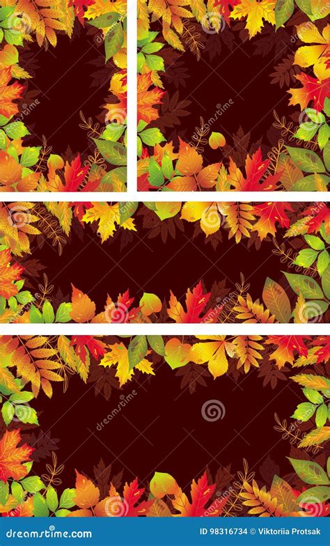 Set Of Seasonal Banners Of Autumnal Leaves Stock Vector Illustration