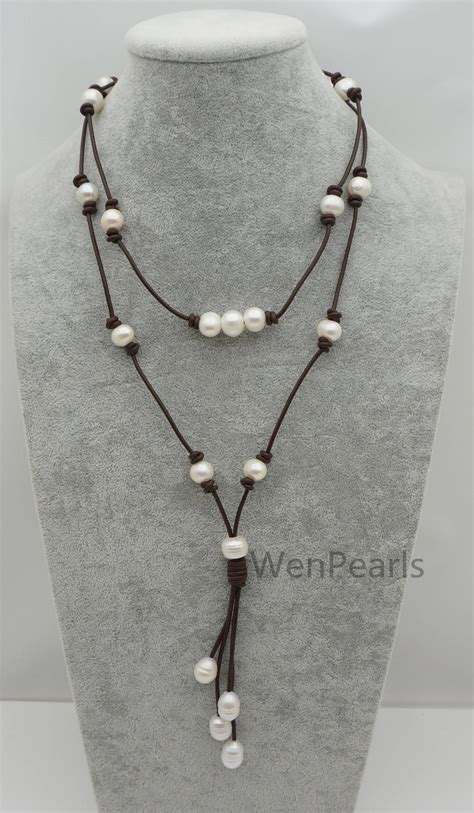 Weiße Perle und Leder Halskette in der Nähe von Runden Etsy