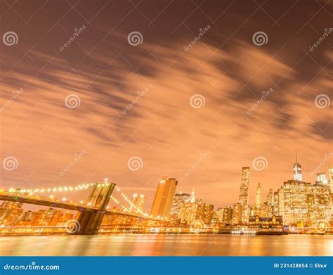 Night View Of Manhattan And Brooklyn Bridge Editorial Stock Image