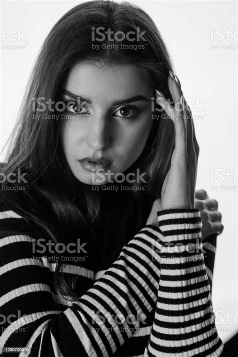 Close Up Portrait Black And White Woman Stock Photo Download Image