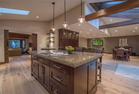 The glossy finish and high beamed ceiling enlivens the space. Open Concept Floor Plan With Vaulted Ceilings - Rustic - Kitchen - Vancouver - by My House ...