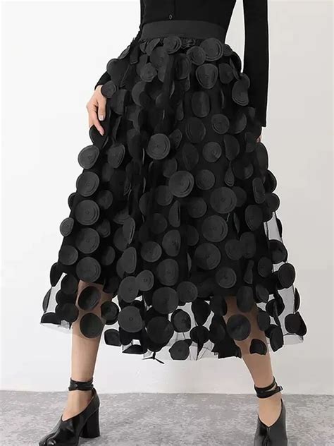 TIGENA Fashion Design Black Tulle Long Skirt For Women 2023 Spring