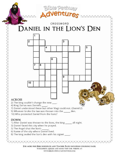 Bible Crossword Daniel And The Lions Bible Sunday School And Lions