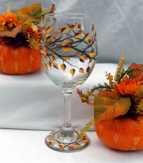 Hand Painted Autumn Inspired Wine Glass 20 Goblet