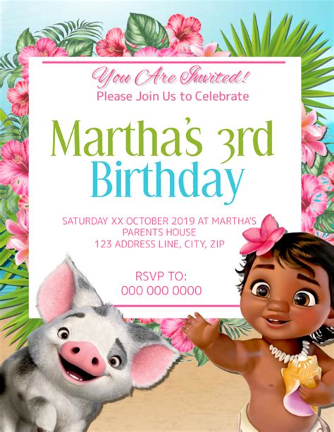 Moana Kids Birthday Invitation Template Postermywall