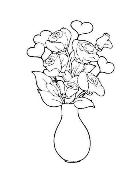 Rose In Vase Flower Bouquet Coloring Page Color Luna