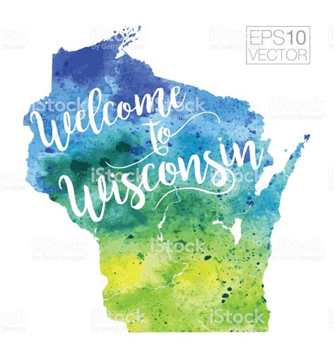 The State Of Wisconsin Painted In Watercolor On A White Background