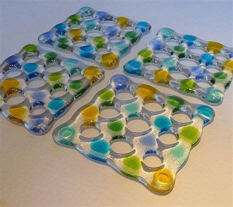 Fused Glass Coasters Honeycomb Blue X 4 By Glassprimitif On Etsy 40