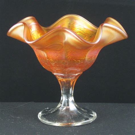 Antique Fenton Marigold Captive Rose Carnival Glass Compote Carnival Glass
