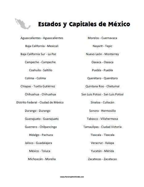 Estados Y Capitales De México States And Capitals State Capitals