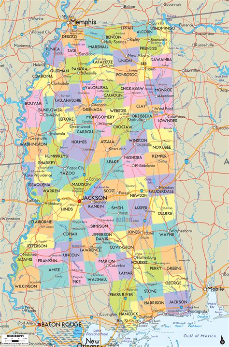 Map Of State Of Mississippi With Cities Towns And Counties Includes