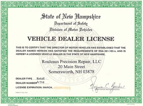 Very easy to operate out of state too!… you sign all your own titles, get 2 metal plates (to start) and can issue unlimited paper dealer agent tags and customer temporary tags, with dealership auction access. ROULEAU'S PRECISION AUTO REPAIR | NH auto repair, Dover ...