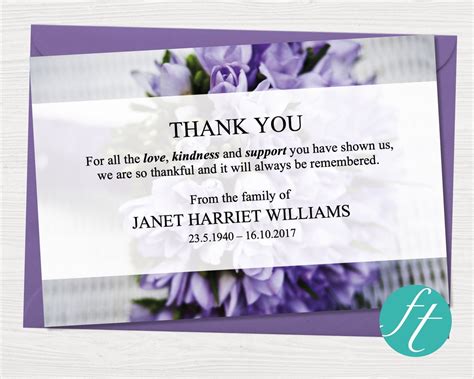 Find great graduation thank you note wording here! Funeral Thank You Card | Purple Bouquet - Funeral Templates